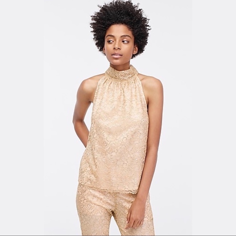 J.Crew | Tie-neck Metal Lace Top - Picture 2 of 8